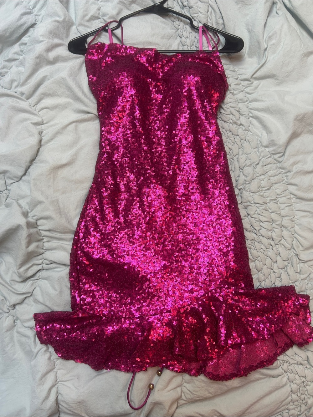 Sparkling Fuchsia Sequin Mini Dress with Ruffle Hem